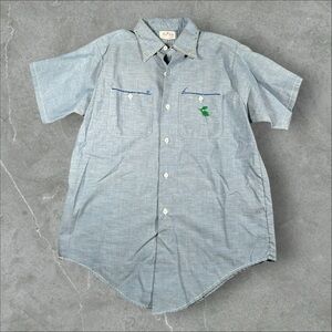 Vintage King Kole Shirt Men Small Blue Denim Chambray 50s 60s Embroidered Hippie